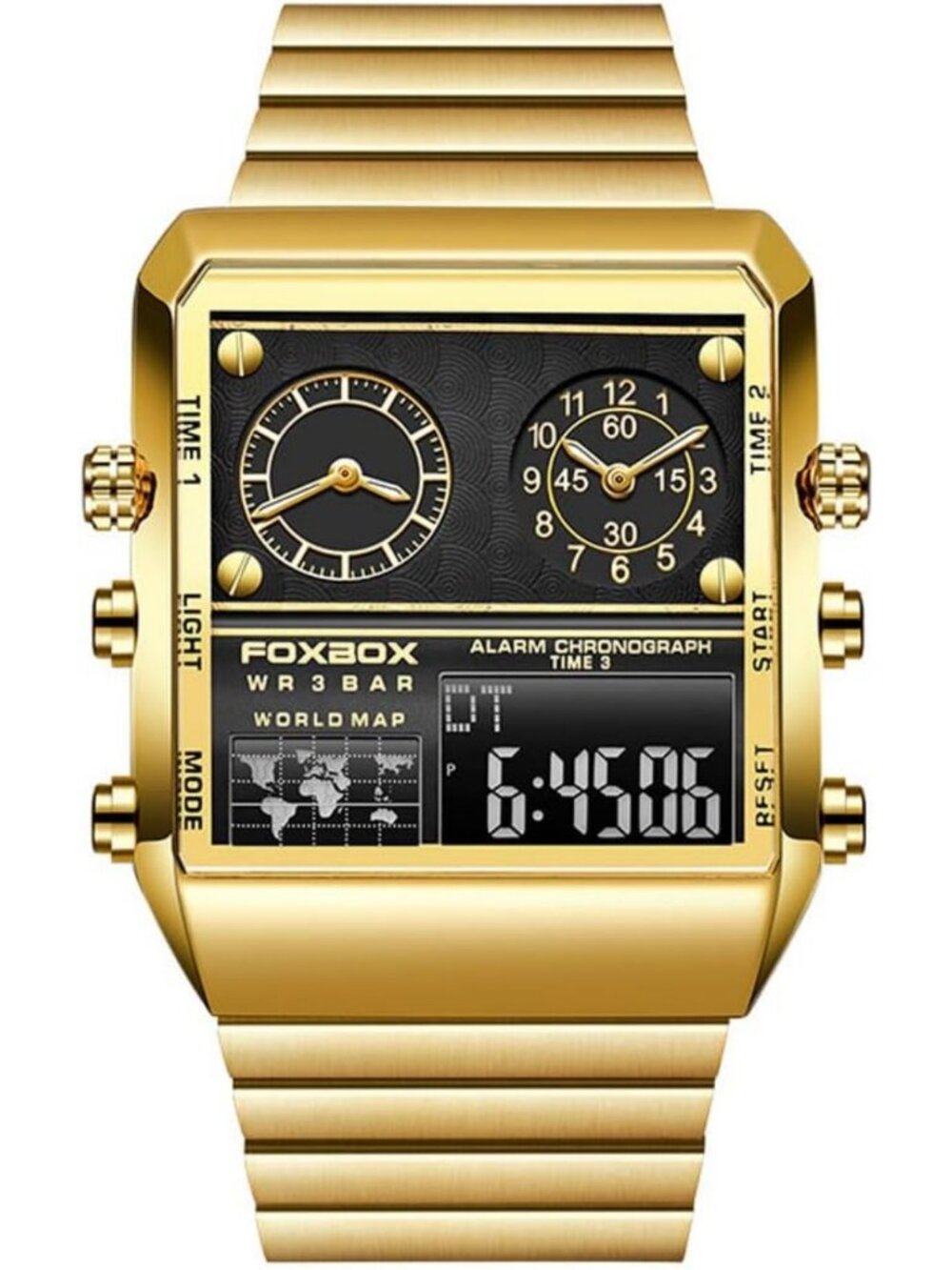 Luxury Waterproof Luminous Square Dial Digital Analog Watch for Men - Dual